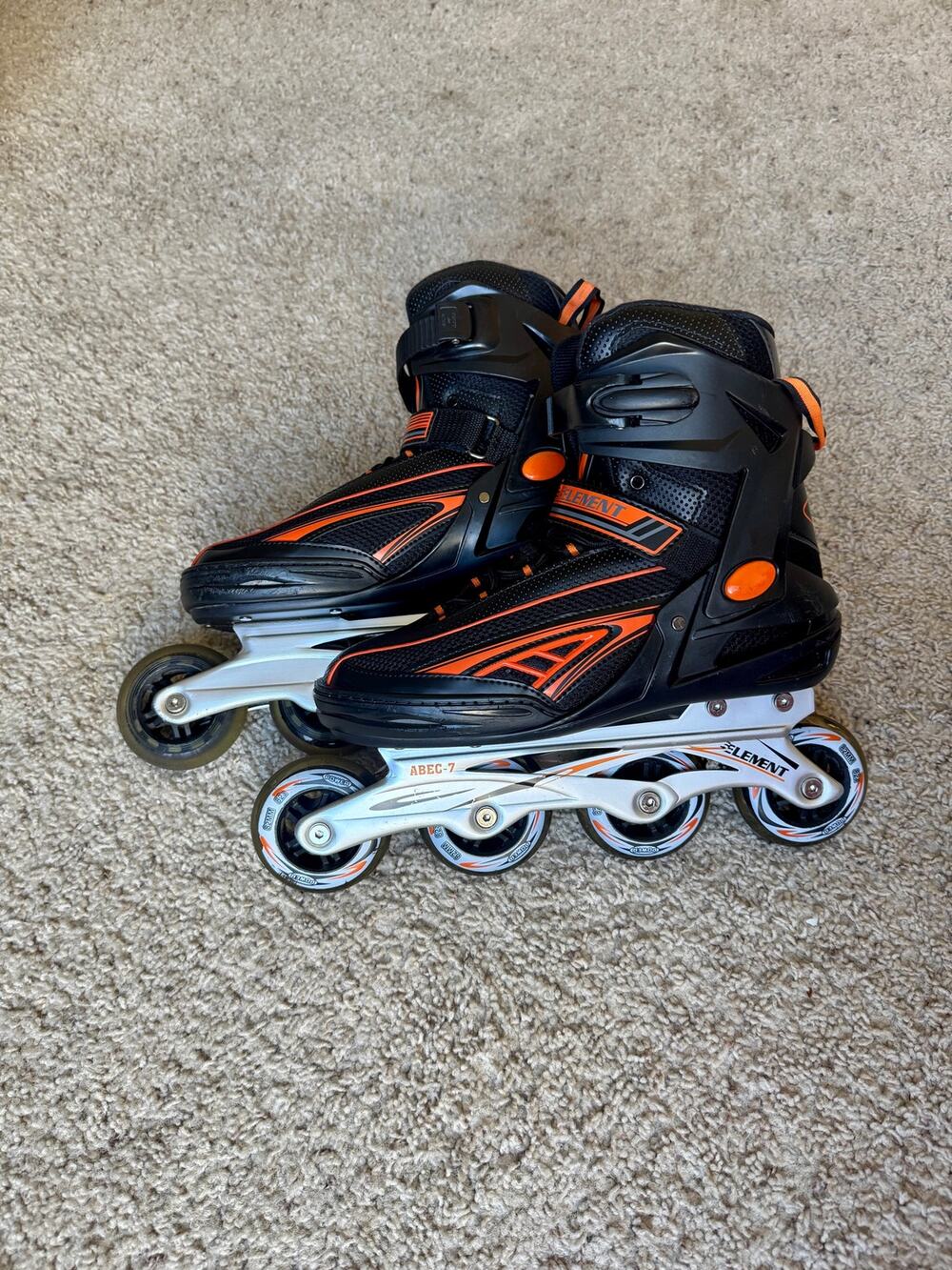 The Element ABEC-7 Inline Skates Roller Blades Adult Size 10 Black Orange